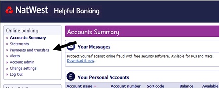 Payments and transfers link
