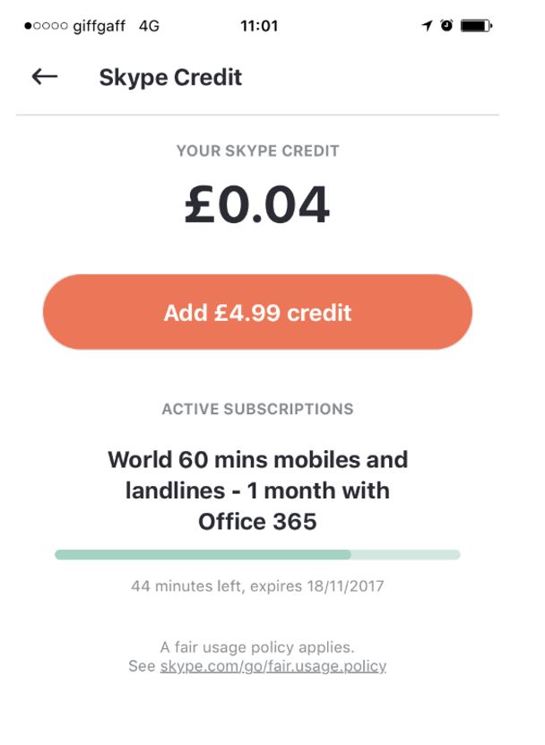 Add skype credit to your account 