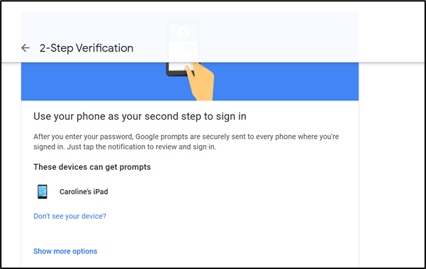 Google 2-Step verification screen