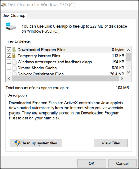 Disk Clean up windows