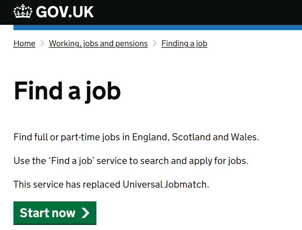 Find a Job page - Governament website