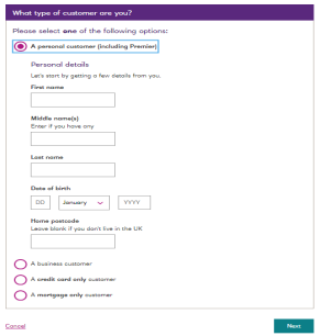 Form for online banking