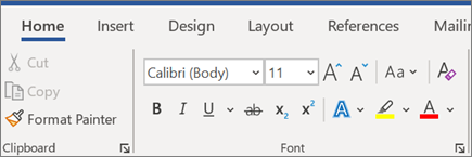 Screenshot of Word formatting options