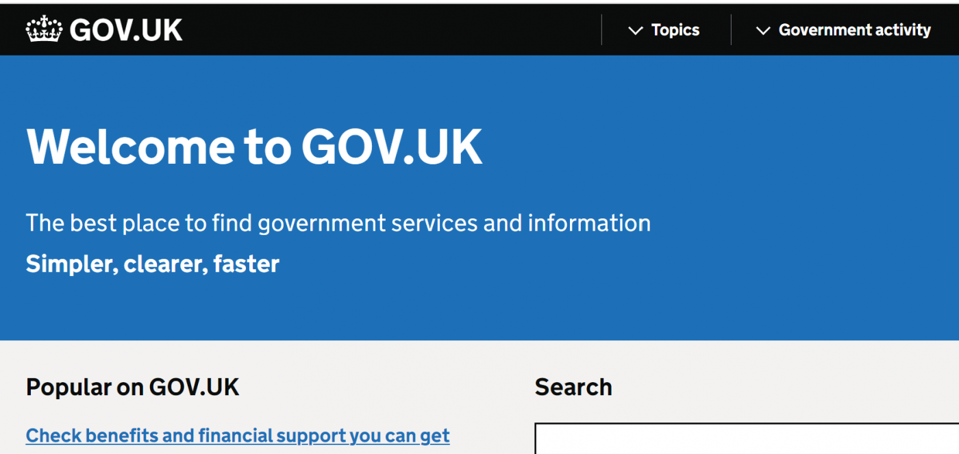 Welcome page Government website
