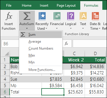 autosum in excel