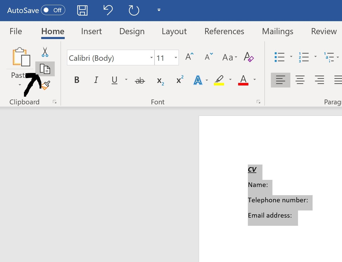 copying and pasting in Word