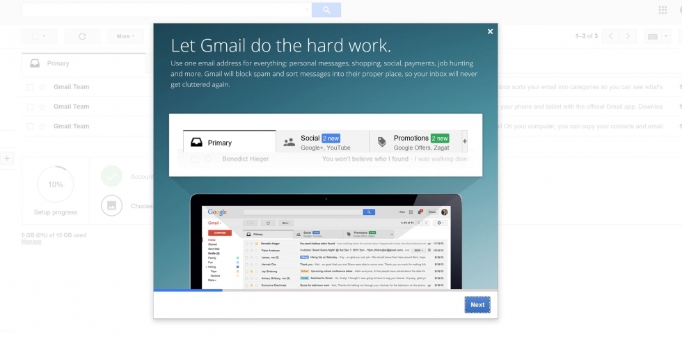The gmail dashboard