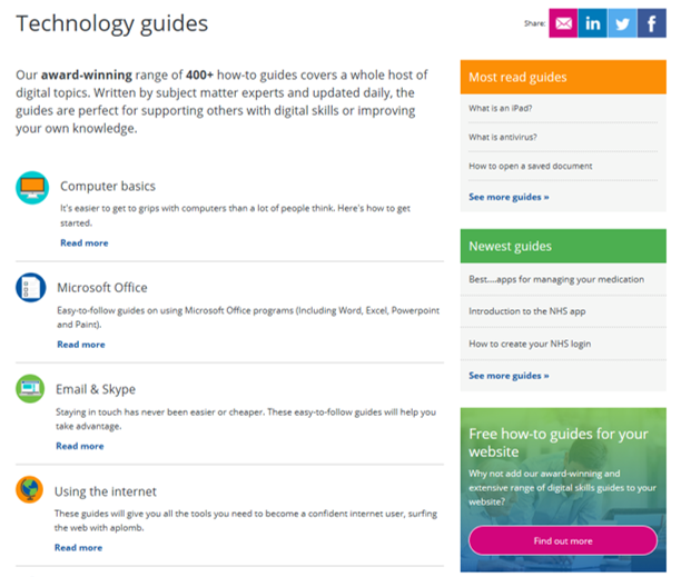 Screengrab of our guides to support digital skills