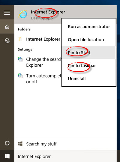 Windows 10 Pin to start and taskbar