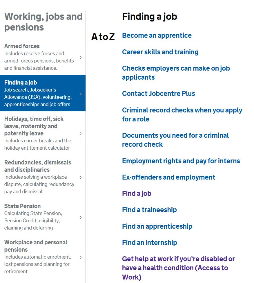 A-Z GOV.UK jobs
