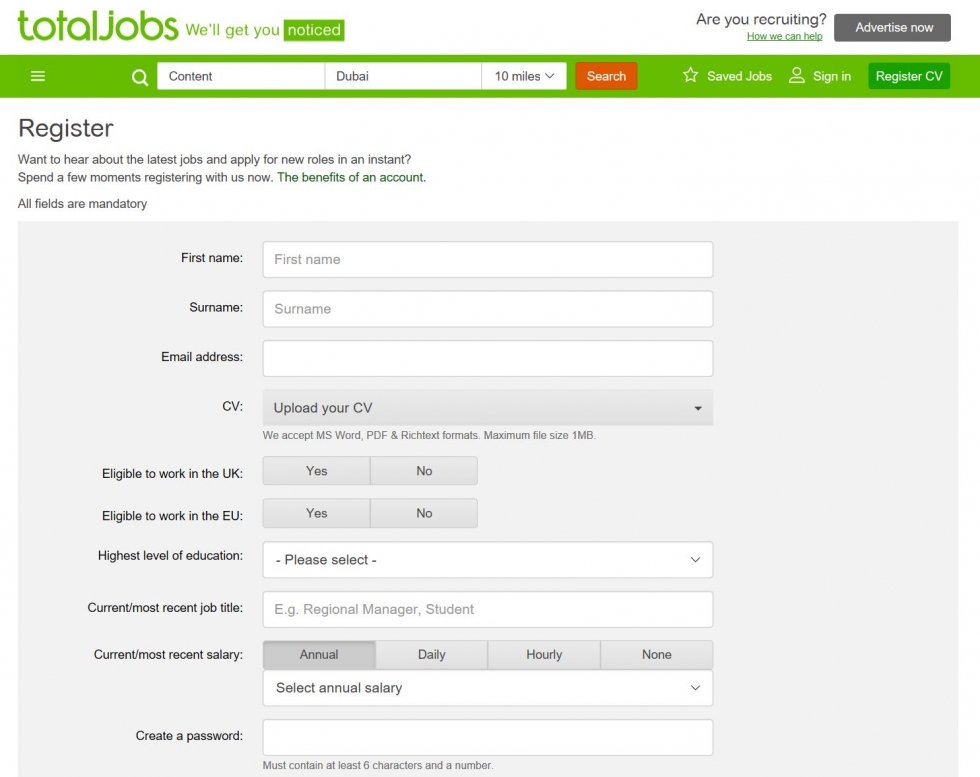 total jobs apply for a job