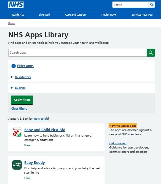 NHS apps library screenshot