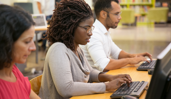 woman at a library computer