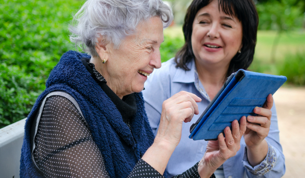 old lady on a tablet
