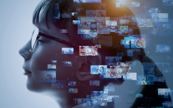 girl's head with tech overlays