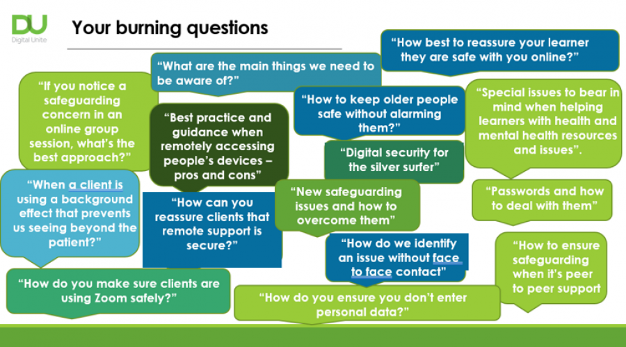 Burning questions at one of our remote digital skills support webinars