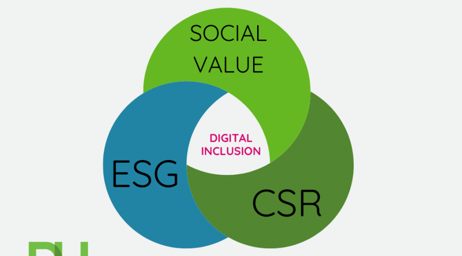 venn diagram overlapping ESG/ CSR and social value with digital inclusion the centre